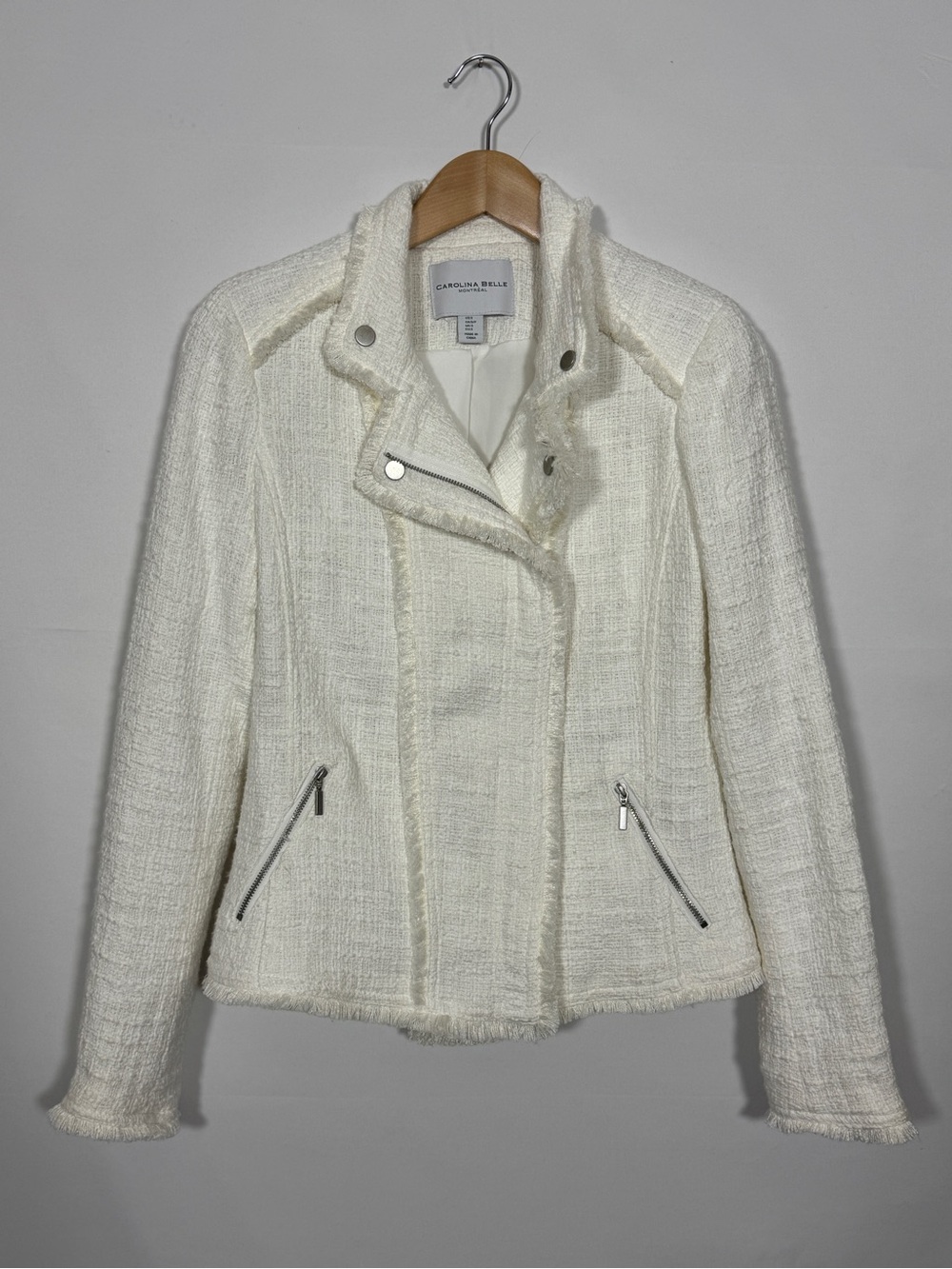WJT1 {Carolina Belle} White Tweed Moto Motorcycle Style Cropped Jacket Coat